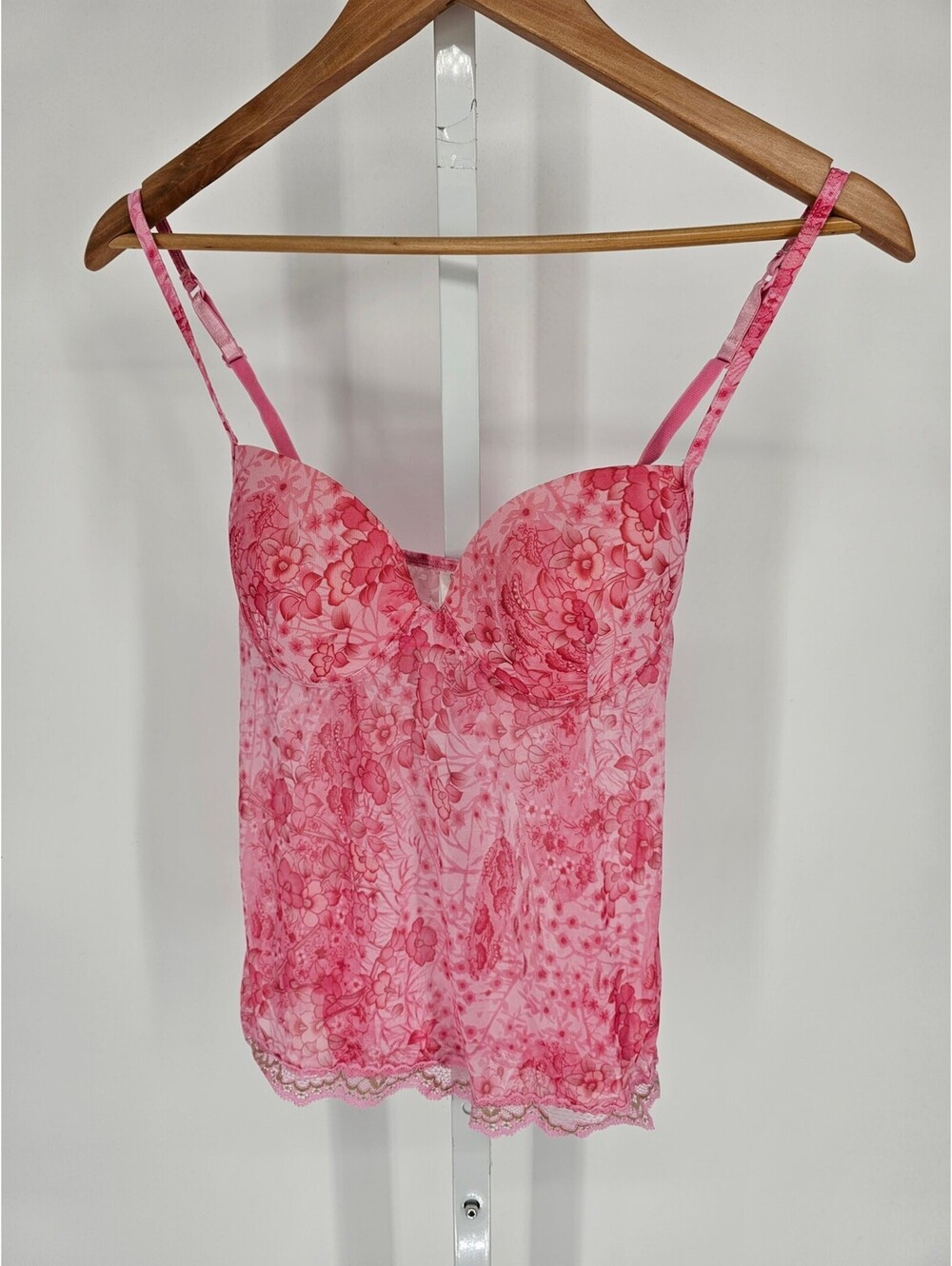 Secret Treasures Womens Sz 36B Pink Mesh Floral Camisole Cami Padded Top
